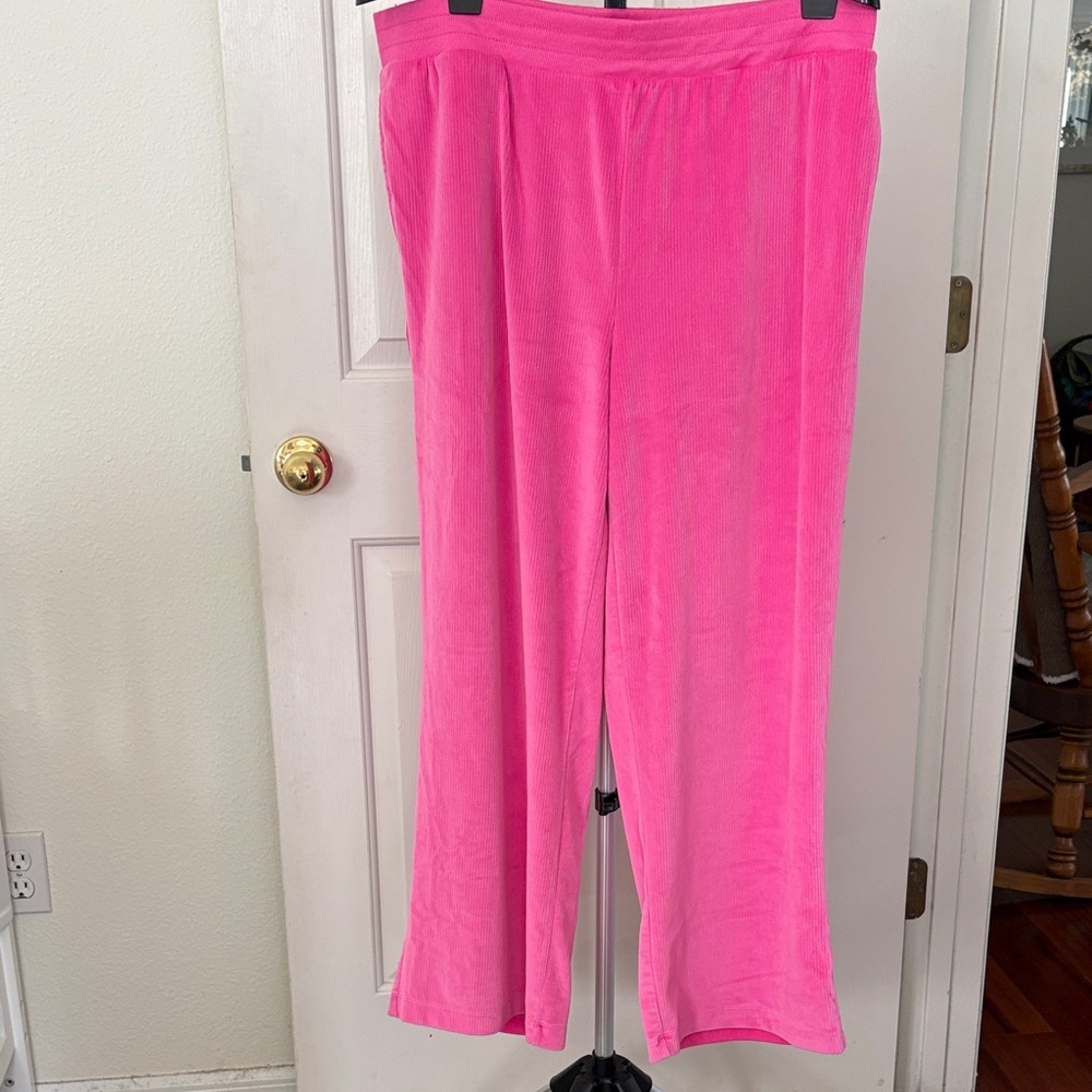 2 PIECE SET Joyspun Vibrant Pink Lounging Wide-Leg Pants and Top  Size XL